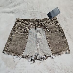 WESTFADE High Rise Distressed Hem Denim Shorts